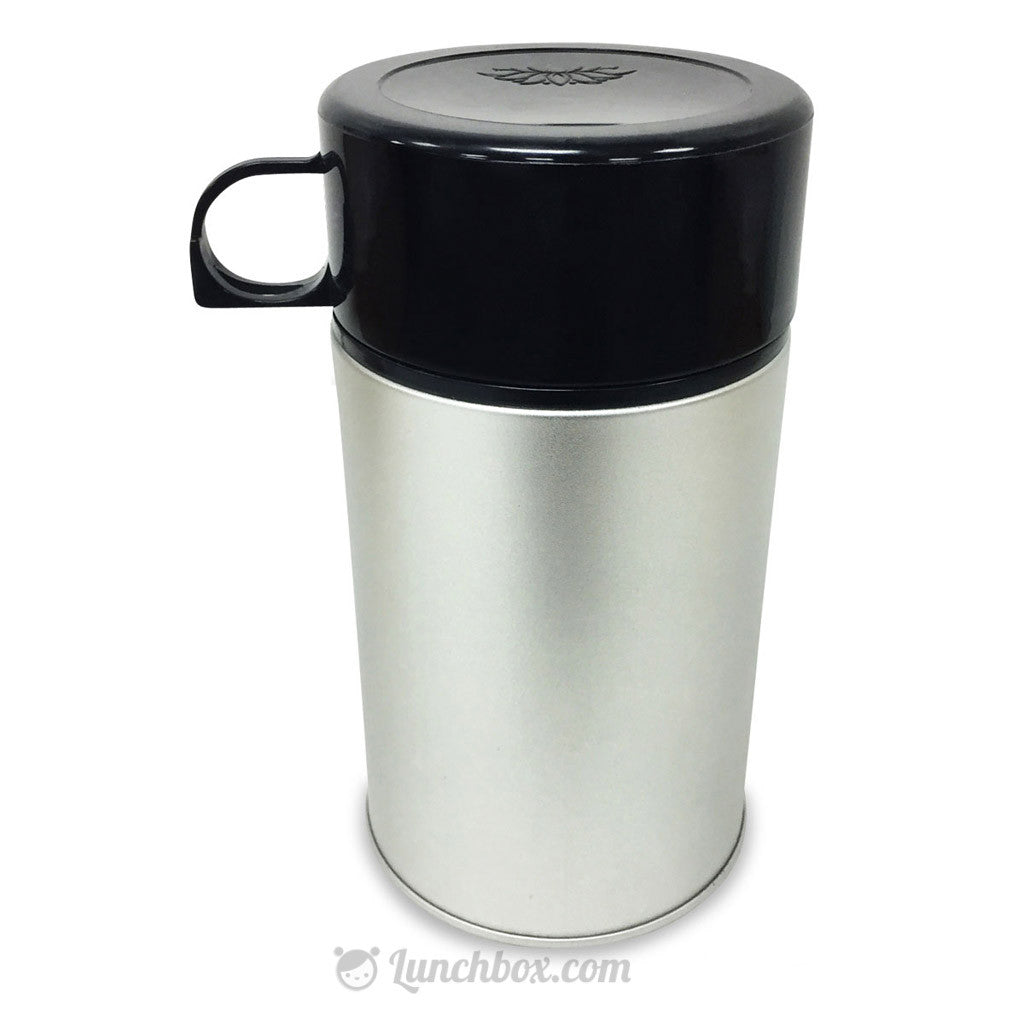 Plain Metal Dome Lunch Box and Thermos Bottle - Black Color