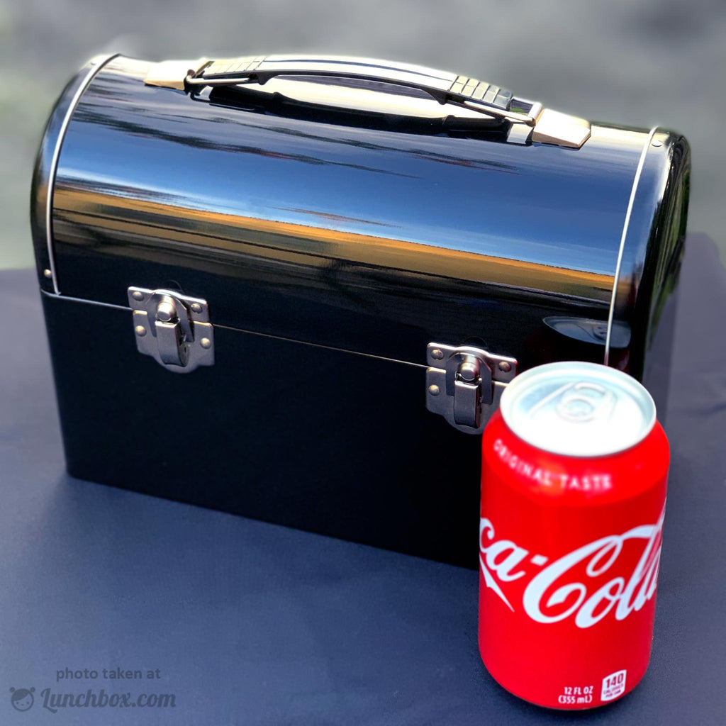 Plain Metal Dome Lunch Box and Thermos Bottle - Black Color