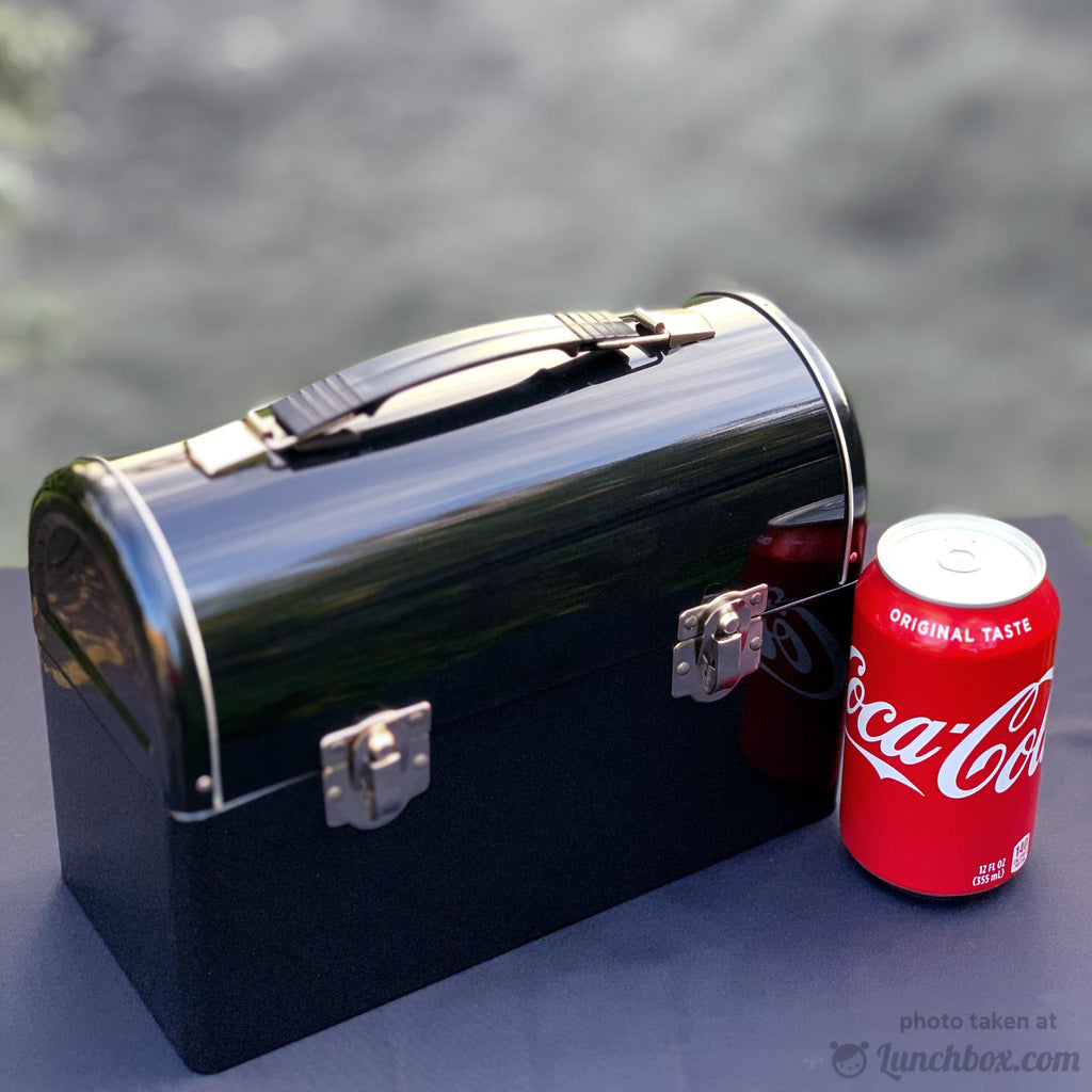 Plain Metal Dome Lunch Box and Thermos Bottle - Black Color