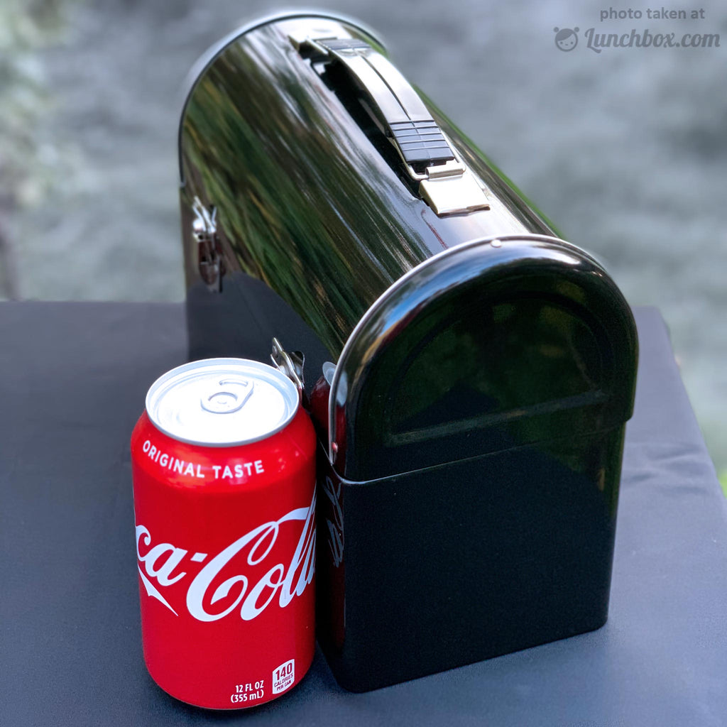 Plain Metal Dome Lunch Box and Thermos Bottle - Black Color