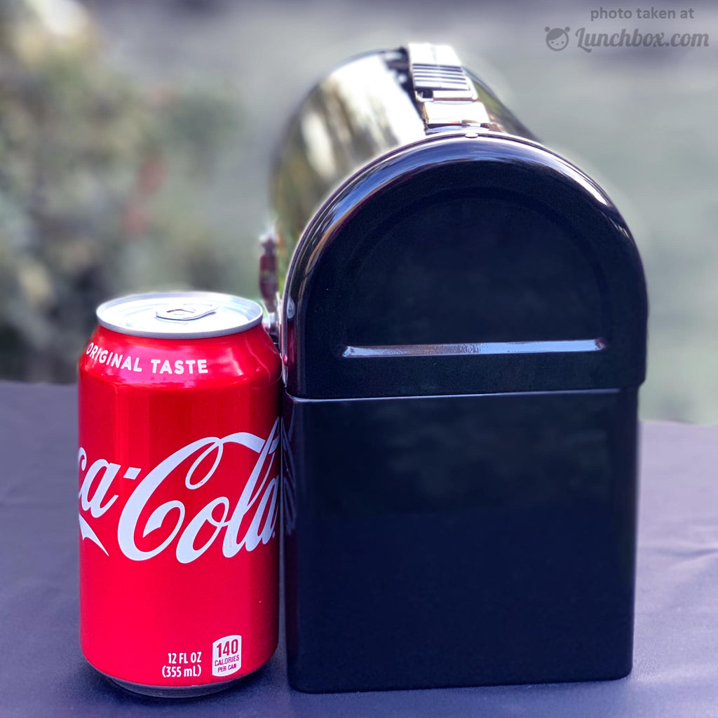 Plain Metal Dome Lunch Box and Thermos Bottle - Black Color