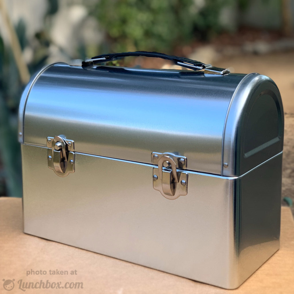 Plain Metal Dome Lunch Box and Thermos Bottle - Black Color