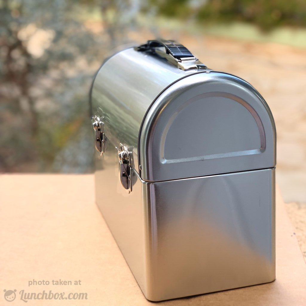 Plain Metal Dome Lunch Box and Thermos Bottle - Black Color