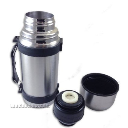 Plain Metal Dome Lunch Box and Thermos Bottle - Black Color