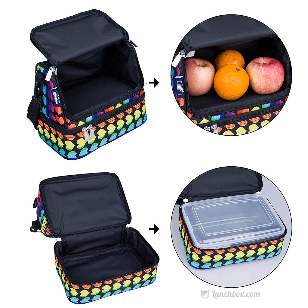 Wildkin Rainbow Hearts Two Compartment Lunch Bag - Black